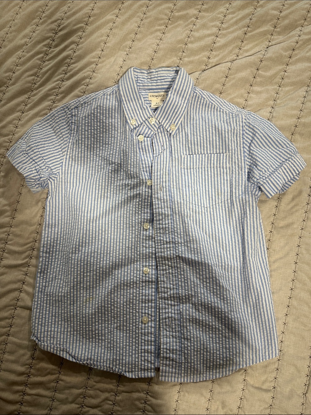 Crewcuts Light Blue and White Striped Short-Sleeve Button-Down Shirt